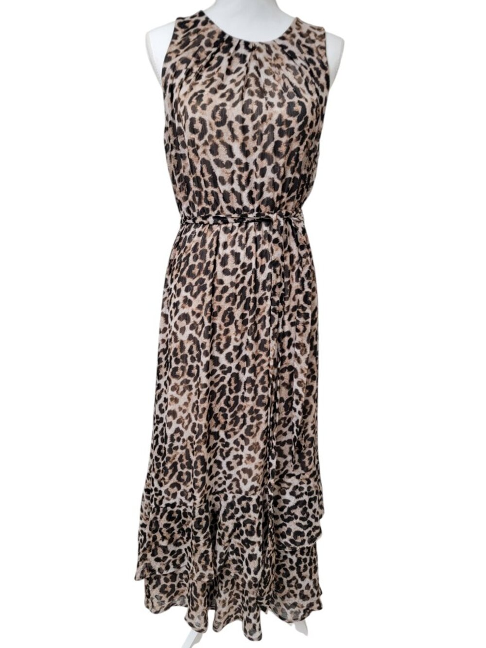 Calvin Klein Size 12 Leopard Print Sleeveless Chiffon Maxi Dress